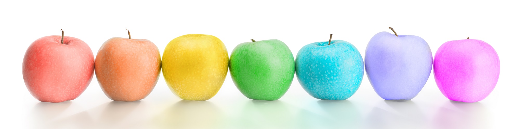A row of colorful apples, representing the progressive nature of the 8 Week Weight Loss Challenge